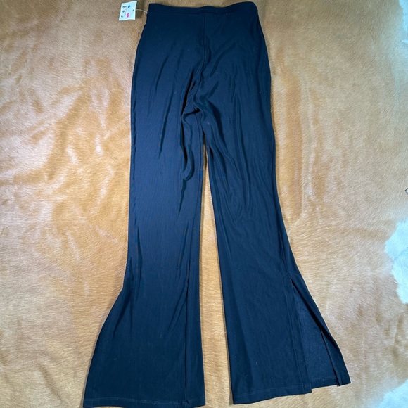 90s Y2K Vintage High Waisted Very Stretchy Bell Bottom Pants with Side Slit - Picture 2 of 7